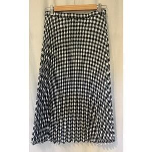 Rachel Zoe Black & White Gingham Plaid Pleated Midi Skirt US 2